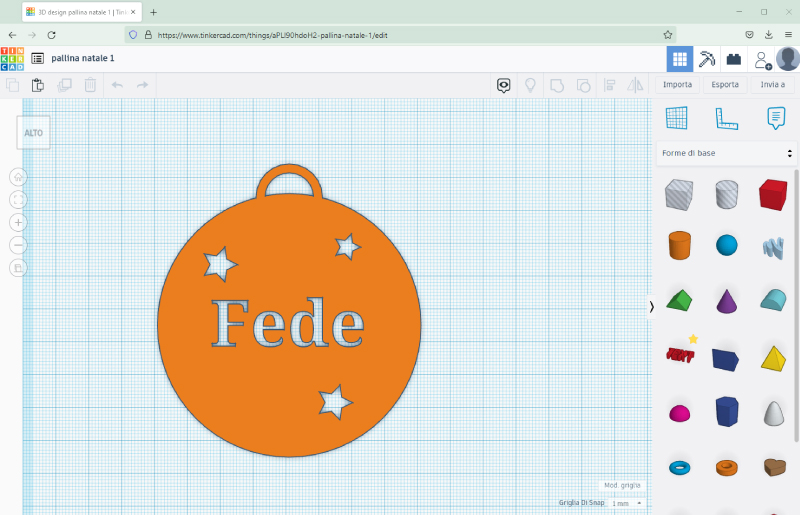 pallina di Natale modellata in Tinkercad